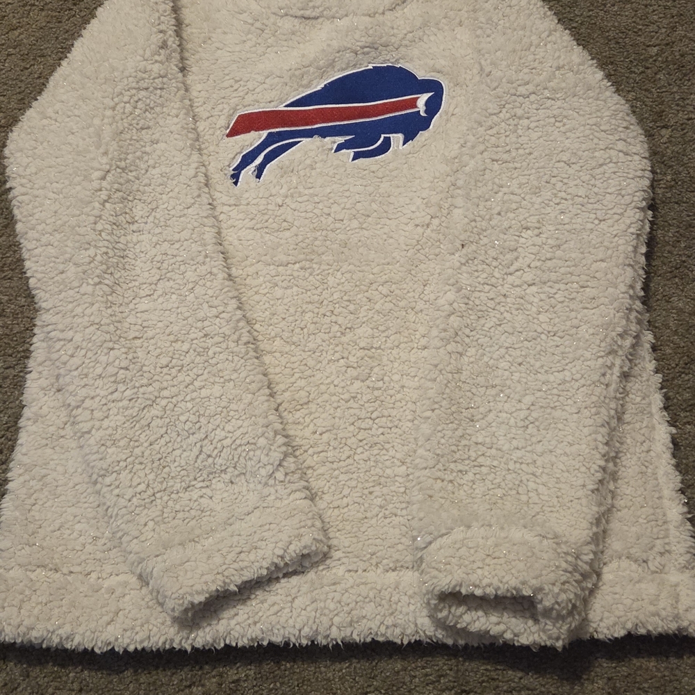 NFL Cream Sherpa Pullover with Blue & Red Buffalo Logo
